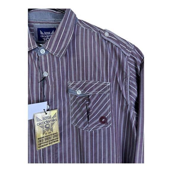 Men's Akademiks Burgundy Striped Long Sleeve Button Down Shirt 4XL NEW WITH TAGS - Picture 8 of 16